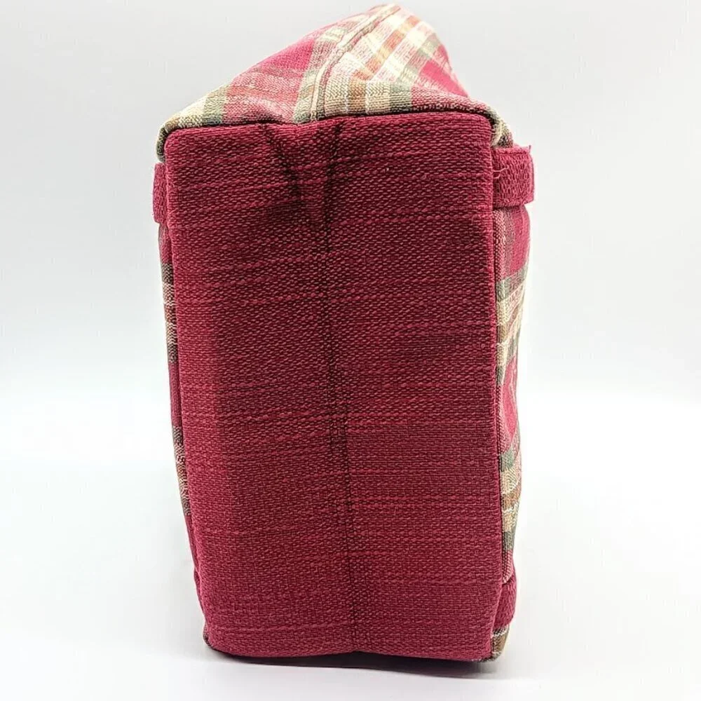 Longaberger Red Green Tan Plaid Fabric Tote Bag
